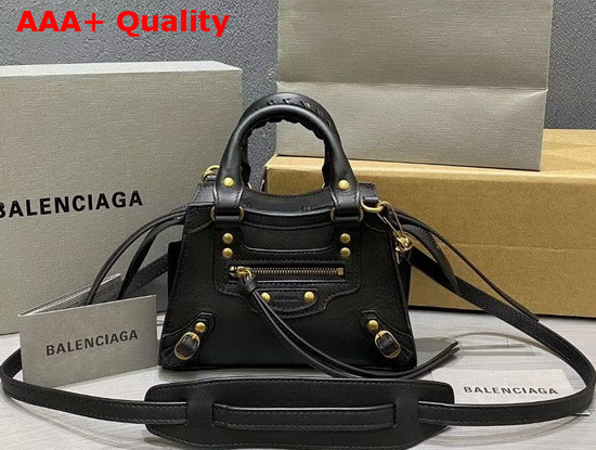 Balenciaga Neo Classic Mini Top Handle Bag in Black Smooth Calfskin Aged Gold Hardware Replica