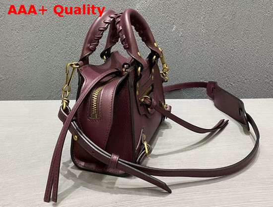 Balenciaga Neo Classic Mini Top Handle Bag in Burgundy Smooth Calfskin Aged Gold Hardware Replica