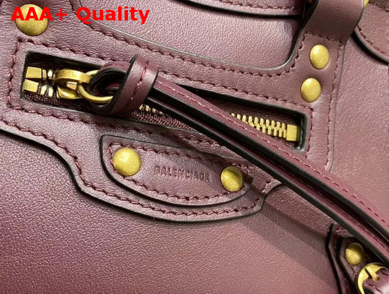 Balenciaga Neo Classic Mini Top Handle Bag in Burgundy Smooth Calfskin Aged Gold Hardware Replica