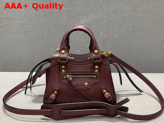 Balenciaga Neo Classic Mini Top Handle Bag in Burgundy Smooth Calfskin Aged Gold Hardware Replica