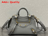 Balenciaga Neo Classic Mini Top Handle Bag in Grey Shiny Crocodile Embossed Supple Calfskin Aged Gold Hardware Replica