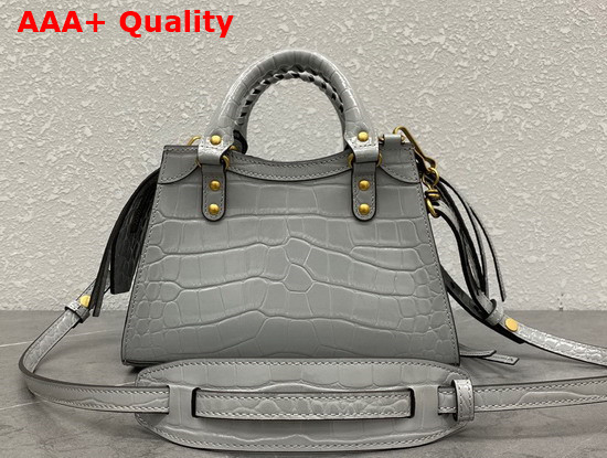 Balenciaga Neo Classic Mini Top Handle Bag in Grey Shiny Crocodile Embossed Supple Calfskin Aged Gold Hardware Replica