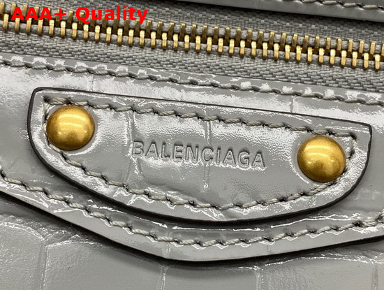 Balenciaga Neo Classic Mini Top Handle Bag in Grey Shiny Crocodile Embossed Supple Calfskin Aged Gold Hardware Replica