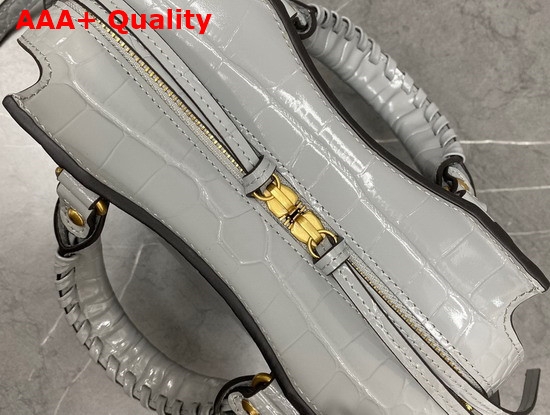 Balenciaga Neo Classic Mini Top Handle Bag in Grey Shiny Crocodile Embossed Supple Calfskin Aged Gold Hardware Replica