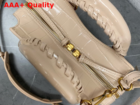 Balenciaga Neo Classic Mini Top Handle Bag in Light Beige Shiny Crocodile Embossed Supple Calfskin Aged Gold Hardware Replica