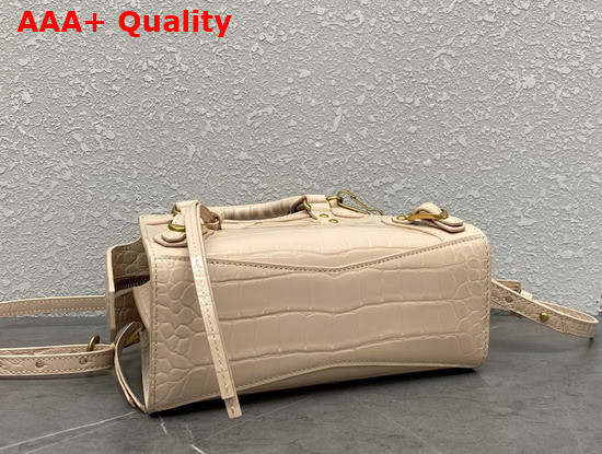 Balenciaga Neo Classic Mini Top Handle Bag in Light Beige Shiny Crocodile Embossed Supple Calfskin Aged Gold Hardware Replica