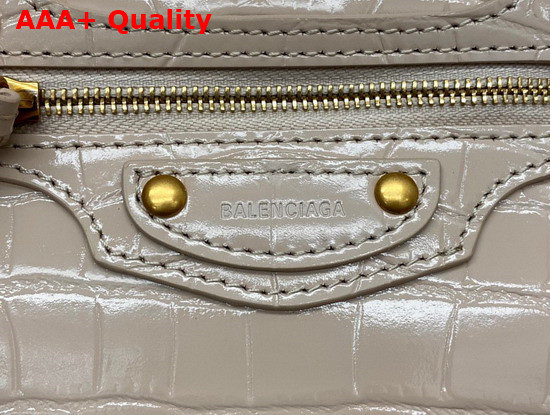 Balenciaga Neo Classic Mini Top Handle Bag in Light Beige Shiny Crocodile Embossed Supple Calfskin Aged Gold Hardware Replica