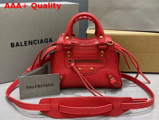 Balenciaga Neo Classic Mini Top Handle Bag in Red Smooth Calfskin Aged Gold Hardware Replica