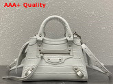 Balenciaga Neo Classic Mini Top Handle Bag in White Shiny Crocodile Embossed Calfskin Aged Silver Hardware Replica