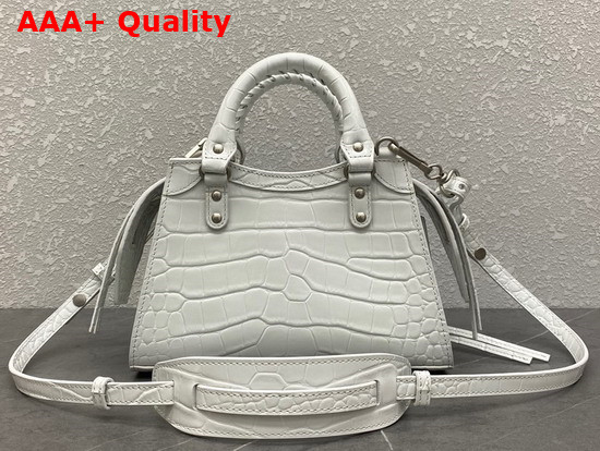 Balenciaga Neo Classic Mini Top Handle Bag in White Shiny Crocodile Embossed Calfskin Aged Silver Hardware Replica