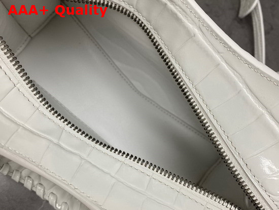 Balenciaga Neo Classic Mini Top Handle Bag in White Shiny Crocodile Embossed Calfskin Aged Silver Hardware Replica