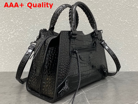 Balenciaga Neo Classic Small Top Handle Bag in Black Shiny Crocodile Embossed Calfskin Replica