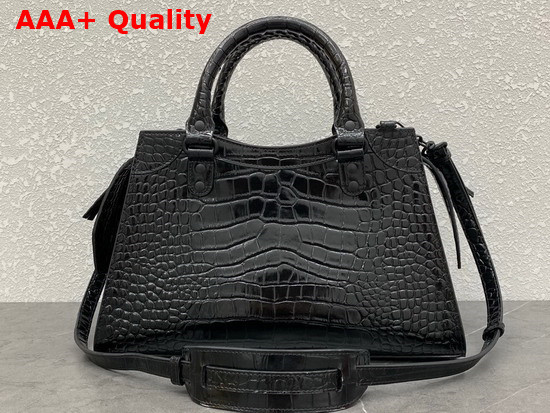 Balenciaga Neo Classic Small Top Handle Bag in Black Shiny Crocodile Embossed Calfskin Replica