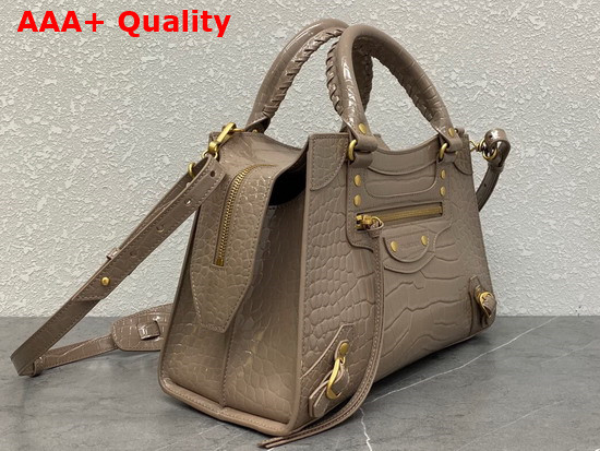 Balenciaga Neo Classic Small Top Handle Bag in Dark Beige Shiny Crocodile Embossed Calfskin Replica