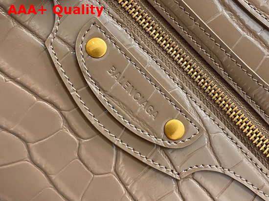 Balenciaga Neo Classic Small Top Handle Bag in Dark Beige Shiny Crocodile Embossed Calfskin Replica