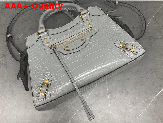 Balenciaga Neo Classic Small Top Handle Bag in Steel Grey Shiny Crocodile Embossed Calfskin Replica