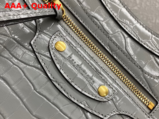 Balenciaga Neo Classic Small Top Handle Bag in Steel Grey Shiny Crocodile Embossed Calfskin Replica