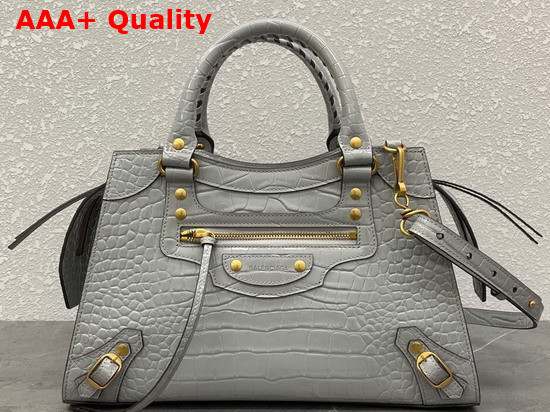 Balenciaga Neo Classic Small Top Handle Bag in Steel Grey Shiny Crocodile Embossed Calfskin Replica