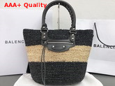 Balenciaga Panier Leather Trimmed Raffia Tote Black and Beige Replica