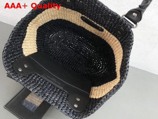 Balenciaga Panier Leather Trimmed Raffia Tote Black and Beige Replica