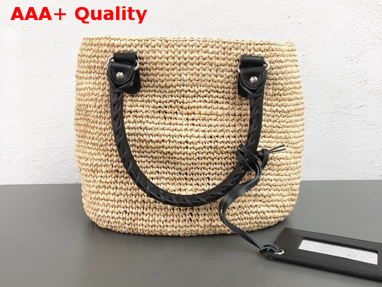 Balenciaga Panier Leather Trimmed Raffia Tote in Beige Replica