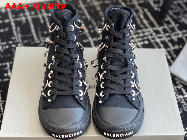 Balenciaga Paris High Top Sneaker in Black Destroyed Canvas with Piercings Replica