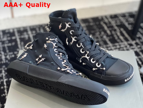 Balenciaga Paris High Top Sneaker in Black Destroyed Canvas with Piercings Replica