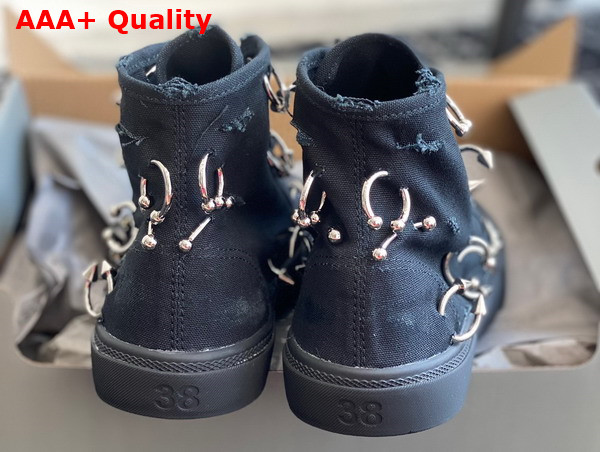 Balenciaga Paris High Top Sneaker in Black Destroyed Canvas with Piercings Replica