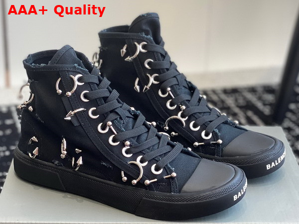 Balenciaga Paris High Top Sneaker in Black Destroyed Canvas with Piercings Replica