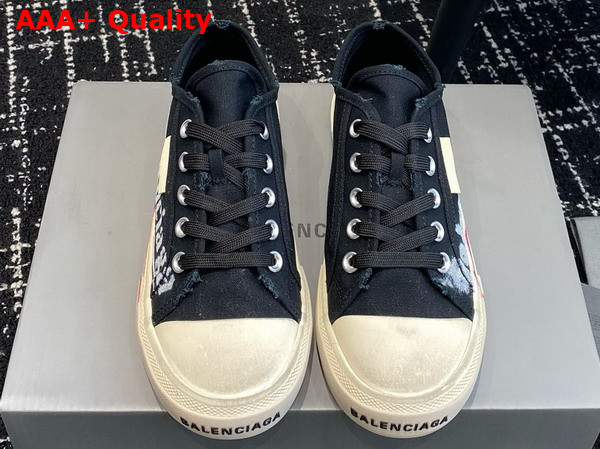 Balenciaga Paris Low Top in Black Destroyed Cotton with Balenciaga Print Replica