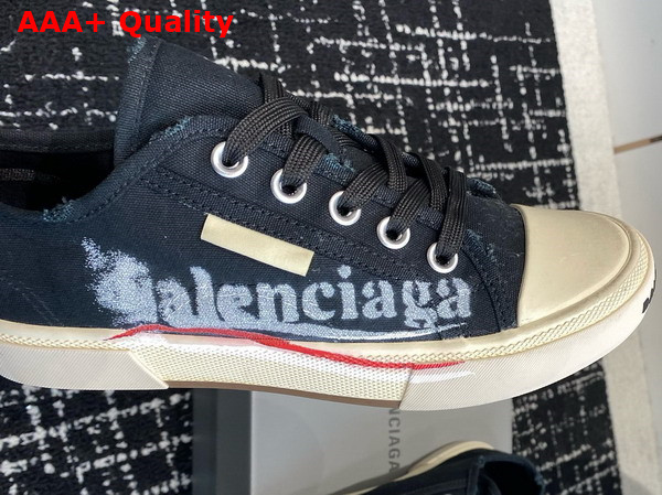 Balenciaga Paris Low Top in Black Destroyed Cotton with Balenciaga Print Replica