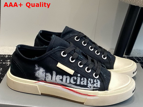 Balenciaga Paris Low Top in Black Destroyed Cotton with Balenciaga Print Replica