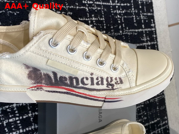 Balenciaga Paris Low Top in White Destroyed Cotton with Balenciaga Print Replica