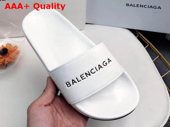 Balenciaga Pool Sandals White Lambskin and Black Balenciaga Logo Replica