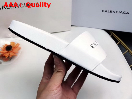 Balenciaga Pool Sandals White Lambskin and Black Balenciaga Logo Replica