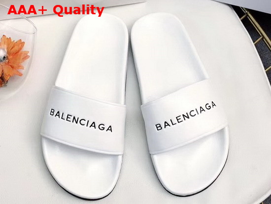 Balenciaga Pool Sandals White Lambskin and Black Balenciaga Logo Replica