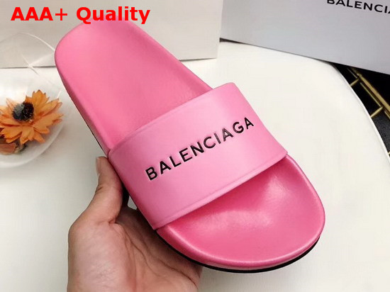 Balenciaga Pool Sandals in Pink Lambskin and Black Balenciaga Logo Replica