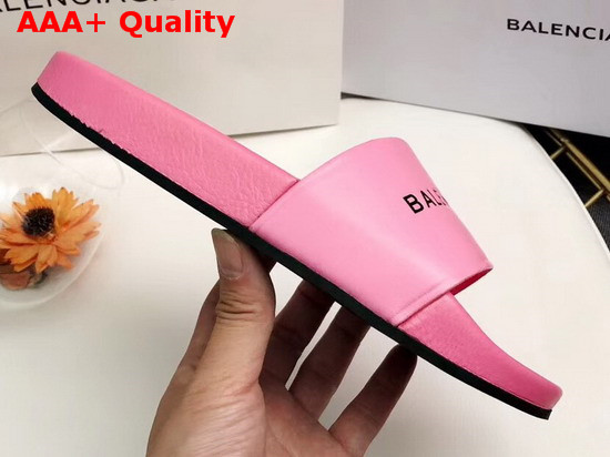 Balenciaga Pool Sandals in Pink Lambskin and Black Balenciaga Logo Replica