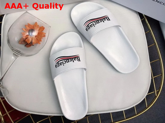 Balenciaga Pool Sandals in White Lambskin with Balenciaga Political Campain Logo on The Strap Replica