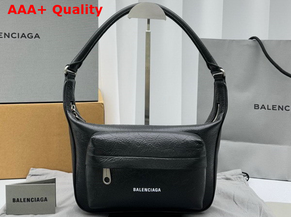 Balenciaga Raver Medium Bag with Handle in Black Arena Lambskin with Aged Silver Hardware Replica