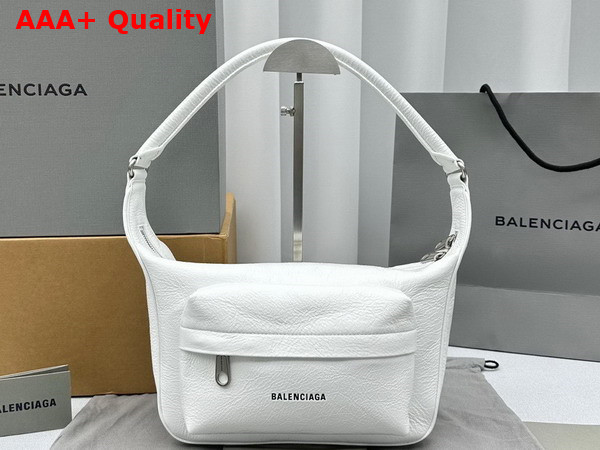 Balenciaga Raver Medium Bag with Handle in White Arena Lambskin with Aged Silver Hardware Replica