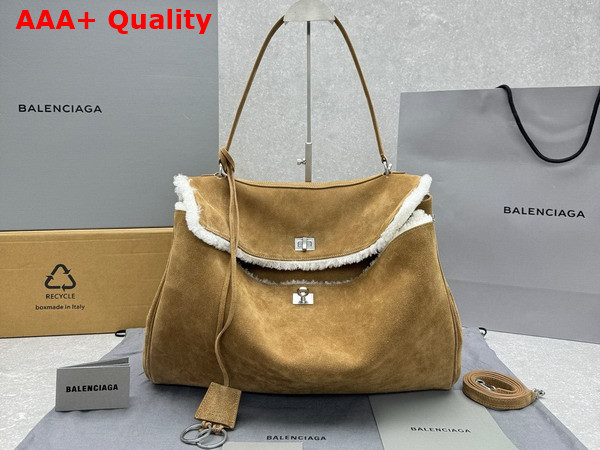 Balenciaga Rodeo Large Handbag in Natural Suede and Shearling Replica