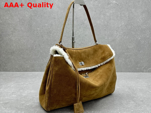 Balenciaga Rodeo Large Handbag in Natural Suede and Shearling Replica