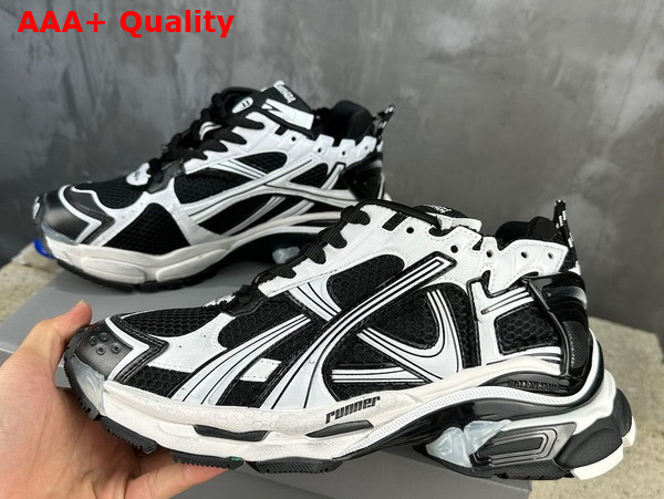 Balenciaga Runner Sneaker in Black and White Mesh and Nylon Replica