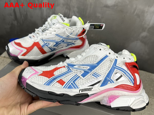 Balenciaga Runner Sneaker in White Red Blue and Pink Mesh and Nylon Replica