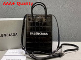 Balenciaga Shopping Phone Holder in Black Crocodile Embossed Calfskin Replica