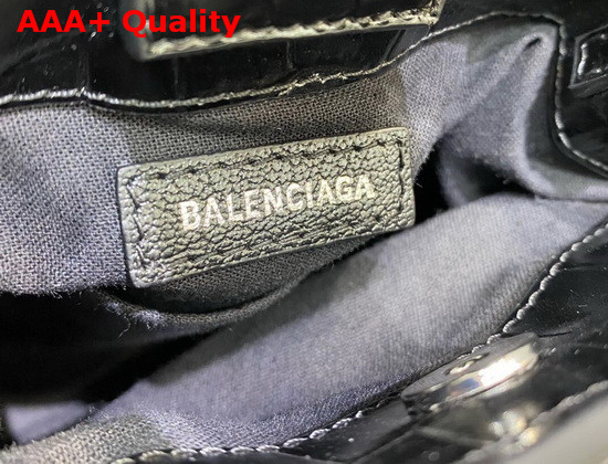 Balenciaga Shopping Phone Holder in Black Crocodile Embossed Calfskin Replica