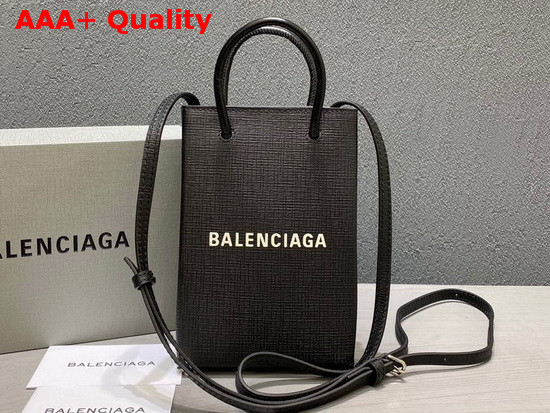 Balenciaga Shopping Phone Holder in Black Squared Calfskin Replica