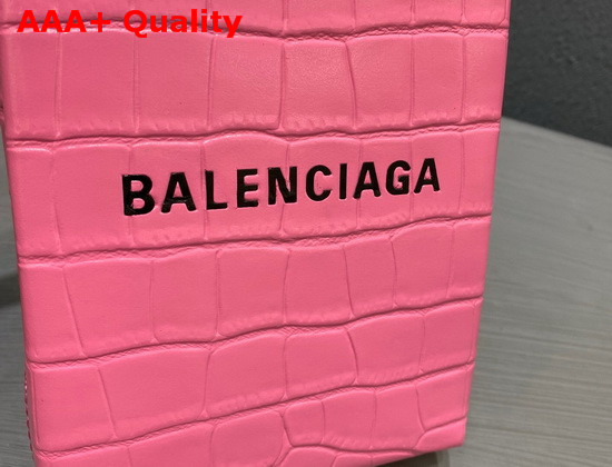 Balenciaga Shopping Phone Holder in Bright Pink Crocodile Embossed Calfskin Replica