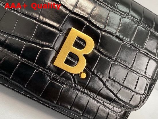 Balenciaga Small B Bag in Black Shiny Crocodile Embossed Leather Replica